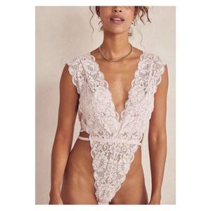 NWT Free People x We Are HAH “Cut to the Chase” Bodysuit Lace Lingerie Pink L